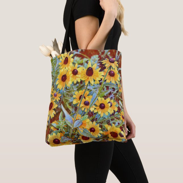Gult Wildblommor Blommigt Art Tote Bag Tygkasse (Närbild)