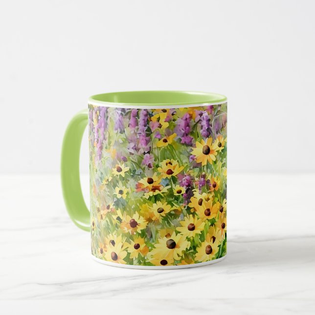 Gult Wildblommor Blommigt Flower Art Mugg Kopp (Framsida vänster)