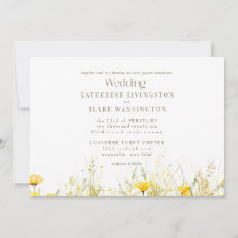 Gult Wildblommor Colorful Guld Text Bröllop Inbjudningar