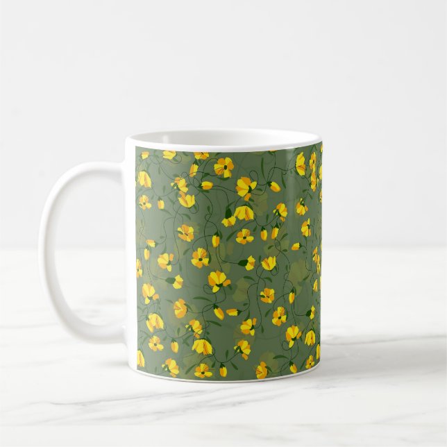Gult Wildblommor Design Kaffemugg (Vänster)
