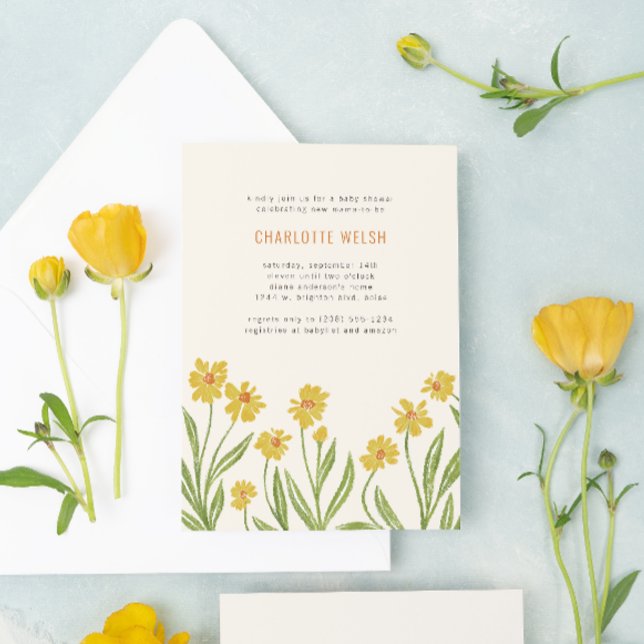 Gult Wildblommor Kön Neutral Baby Shower Inbjudningar (Skapare uppladdad)
