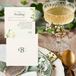 Gult Wildblommor Monogram II Square Bröllop Inbjudningar