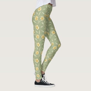 Gult Wildblommor på Grönt Leggings