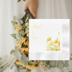Gult Wildblommor Personlig Bröllop Cocktail Pappersservett