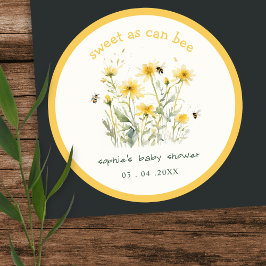 Gult WildblomSöt som Bee Neutralt Baby Shower Runt Klistermärke