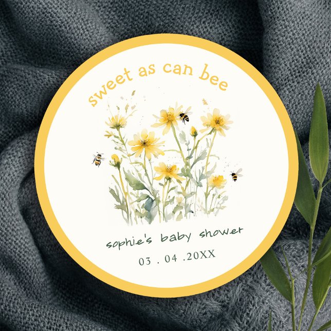 Gult WildblomSöt som Bee Neutralt Baby Shower Underlägg Papper Rund (Skapare uppladdad)