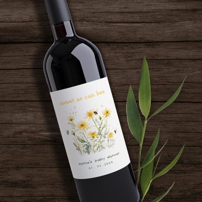 Gult WildblomSöt som Bee Neutralt Baby Shower Vinflaska Etikett (Skapare uppladdad)