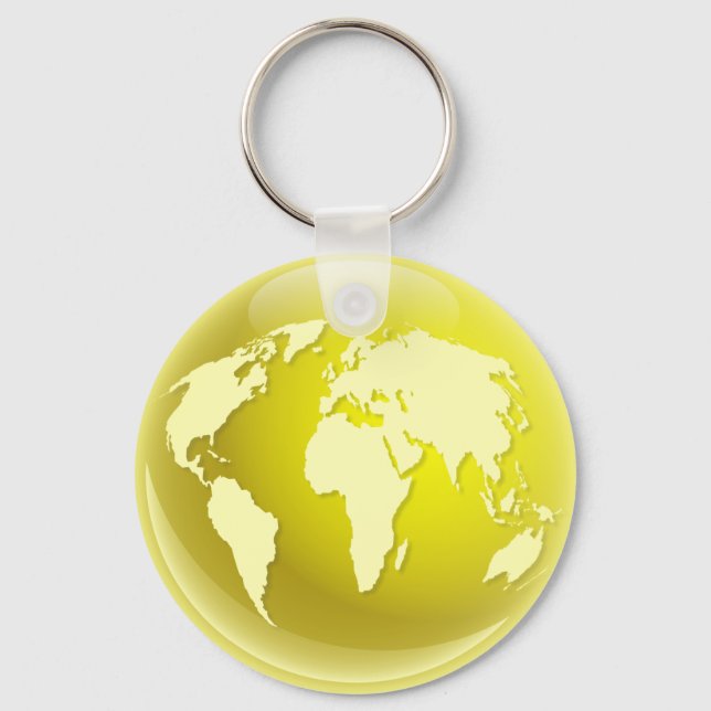 Gult World Globe Nyckelring (Framsida)