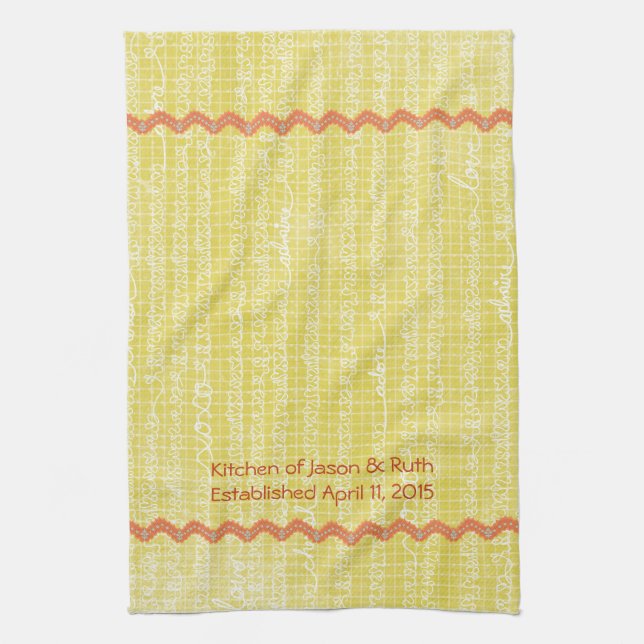Gult XOXO Kärlek RicRac Monogram Tea Kitchen Towel Kökshandduk (Vertikal)
