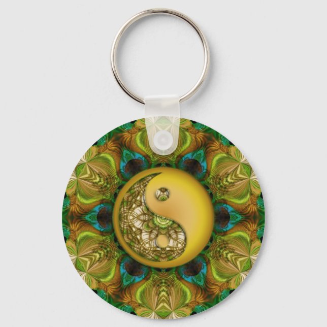 Gult YinYang Mandala Keychain Nyckelring (Framsida)