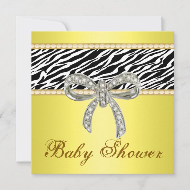 Gult Zebra Diamond Bow Baby Shower-inbjudan Inbjudningar (Framsida)