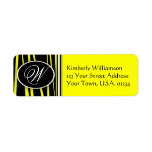 Gult Zebra Monogrammed Returetiketter. Returadress Etikett