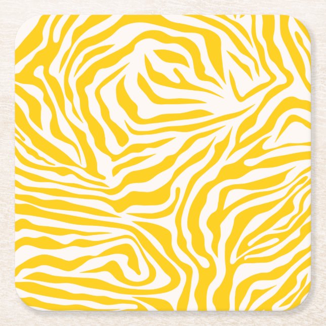 Gult Zebra ränder Preppy Vild Animal Print Underlägg Papper Kvadrat (Framsidan)