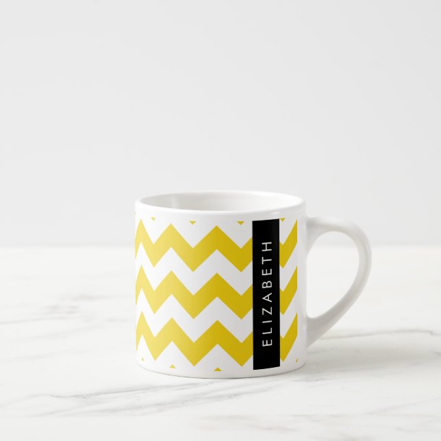 Gult Zigzag, Gult Chevron, ditt namn Espressomugg (Höger)