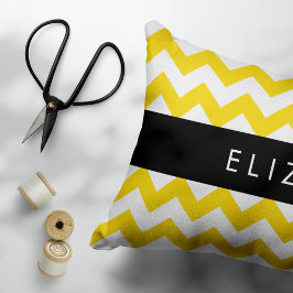 Gult Zigzag, Gult Chevron, ditt namn Prydnadskudde