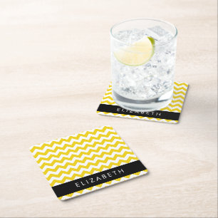 Gult Zigzag, Gult Chevron, ditt namn Underlägg Papper Kvadrat