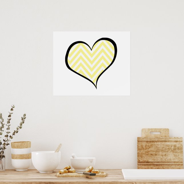 Gult Zigzag, Gult Chevron, Wave Mönster, Heart Poster (Kök)