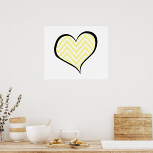 Gult Zigzag, Gult Chevron, Zigzag, Hearts Poster
