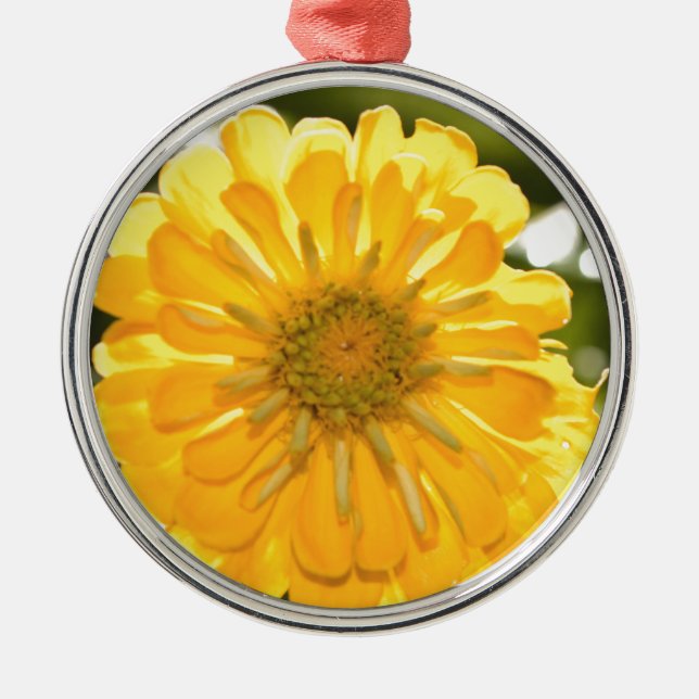 Gult-zink, gult-daisy, gult-blomma julgransprydnad metall (Framsidan)