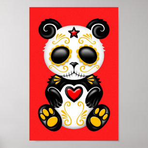 Gult Zombie Sugar Panda on Red Poster