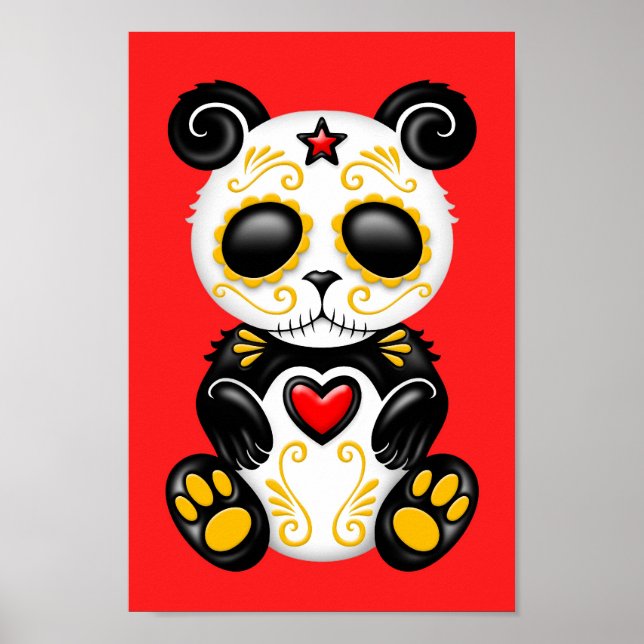 Gult Zombie Sugar Panda on Red Poster (Framsidan)