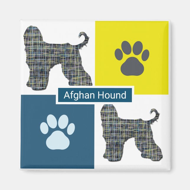 Gulten Afghan Hound Hund & Tass & Blue Grid Magnet (Framsidan)