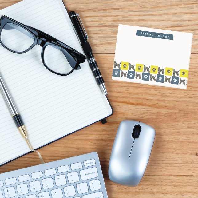 Gulten Afghan Hound Hund & Tass & Blue Grid Post-it Block (Afghan hound dog yellow and blue post it notes)