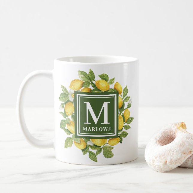 Gulten Anpassat namn Citrus Lemon Monogram Kaffemugg (Med munk)
