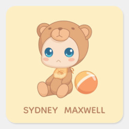 Gulten Anpassat namn för pojke Girl Bear Jumpdress Fyrkantigt Klistermärke