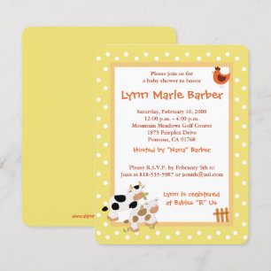 Gulten baby Moo Cow Farm Yard Baby Shower Inbjudningar
