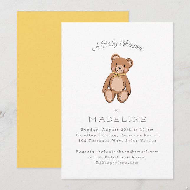 Gulten Baby Shower för klassisk Nalle Inbjudningar (Fram/baksida)