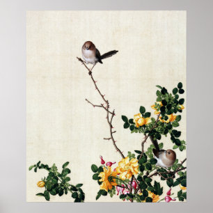 Gulten Barberry och Fisk med Peony Fine Art Poster