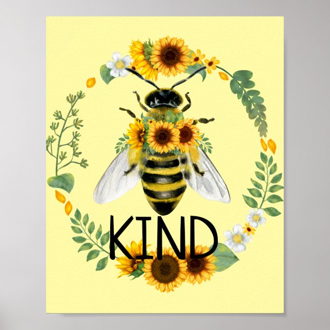 Gulten Bee Kind Sunblommor Kindness Poster (Framsidan)