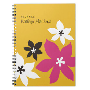 Gulten blommar journal i den moderna blomstertryck anteckningsbok med spiral