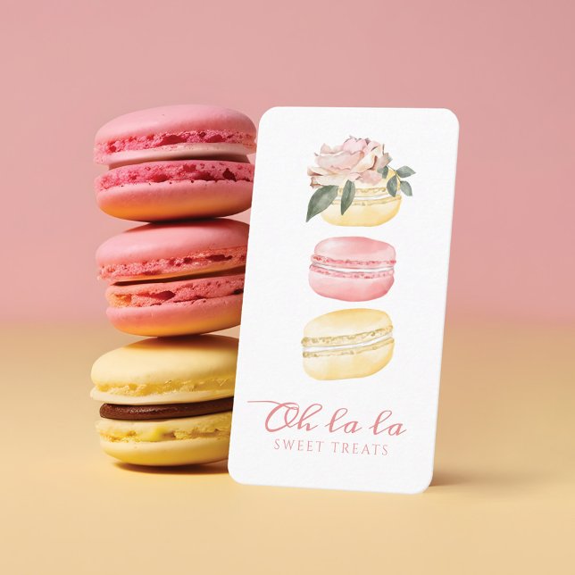 Gulten Blommigt för vattenfärg,  för Macaron Baker Visitkort (Watercolor Floral Yellow Macaron Bakery & Sweets Business Card)