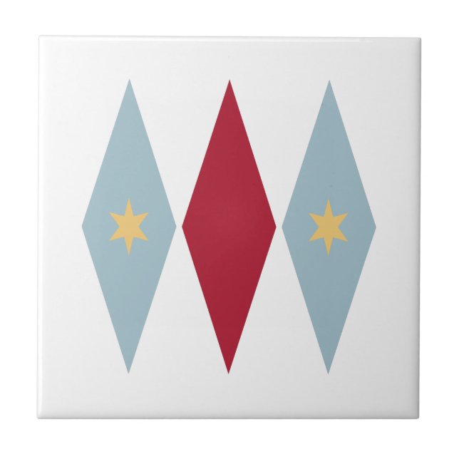 Gulten Blue Red Diamonds Stars Mid Century Modern Kakelplatta (Framsidan)