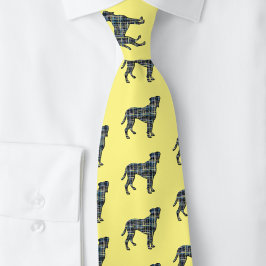 Gulten Boxer Hund Gult och Blue Grid Linjer Slips