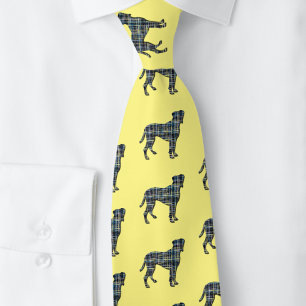 Gulten Boxer Hund Gult och Blue Grid Linjer Slips