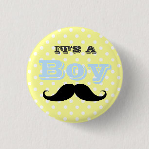 Gulten "Boy Mustache" och "Blue Baby Shower" Knapp