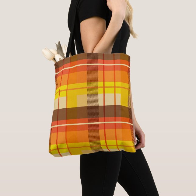 GULTEN BRIGHT RED ORANGE BROWN FALL PLAID MÖNSTER TYGKASSE (Närbild)
