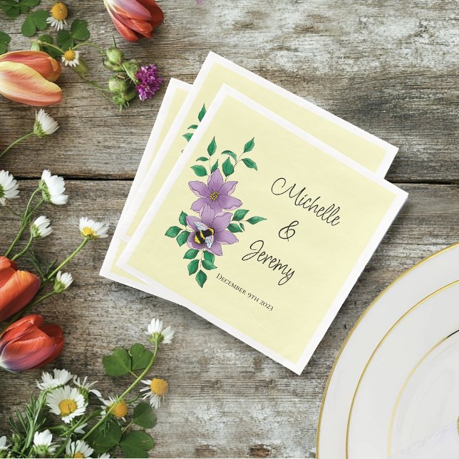 Gulten Bumblebee Lavender Flowers Pappersservett (Skapare uppladdad)