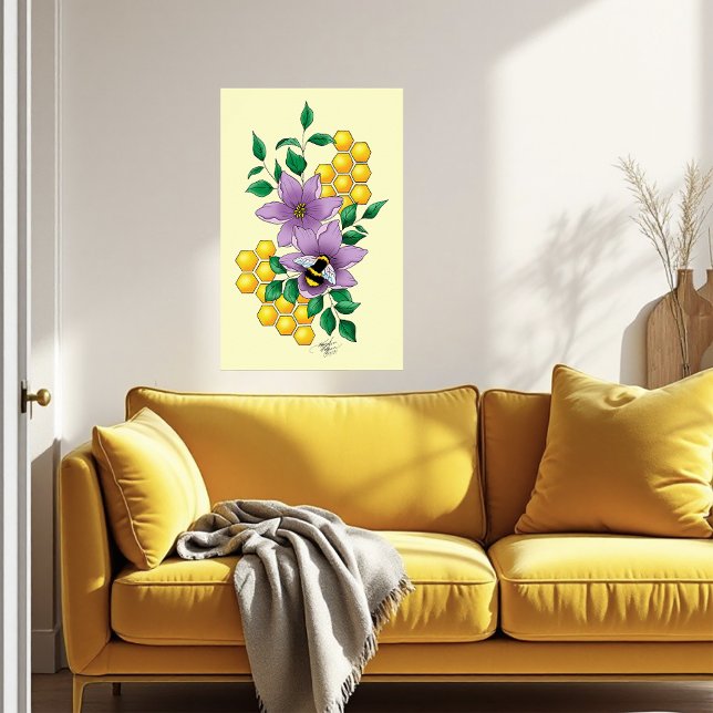 Gulten Bumblebee Lavender Flowers Poster (Skapare uppladdad)