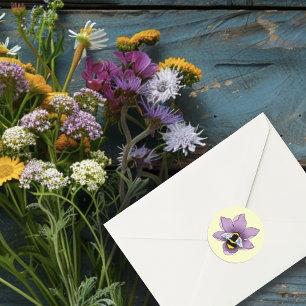 Gulten Bumblebee Lavender Flowers Runt Klistermärke
