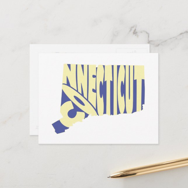 Gulten Connecticut State Namn Ord Art Vykort (Fram/Back In Situ)