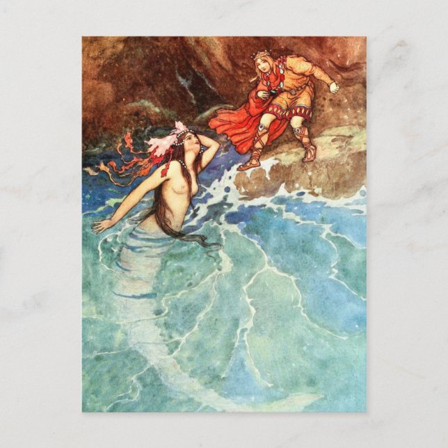 Gulten Dwarf: Kung uppfyller Sjöjungfrun Vykort (Framsida)