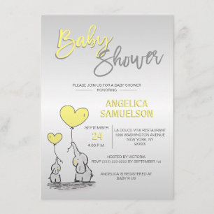 Gulten Elephant Baby Shower för den moderna Neutra Inbjudningar