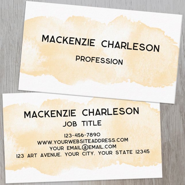 Gulten Enkel vattenfärgsfärg, färgpennstreck Visitkort (Simple watercolor paint brushstroke custom text business card)