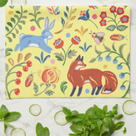 Gulten Fiesta, Colorful FolAnimal Woodland Blommig Kökshandduk