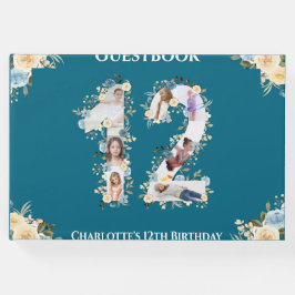 Gulten Flower Teal 12:e Birthday Photo Collage Gästböcker