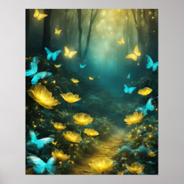 Gulten för "BRC-blommor"-Butterflies TEAL Poster